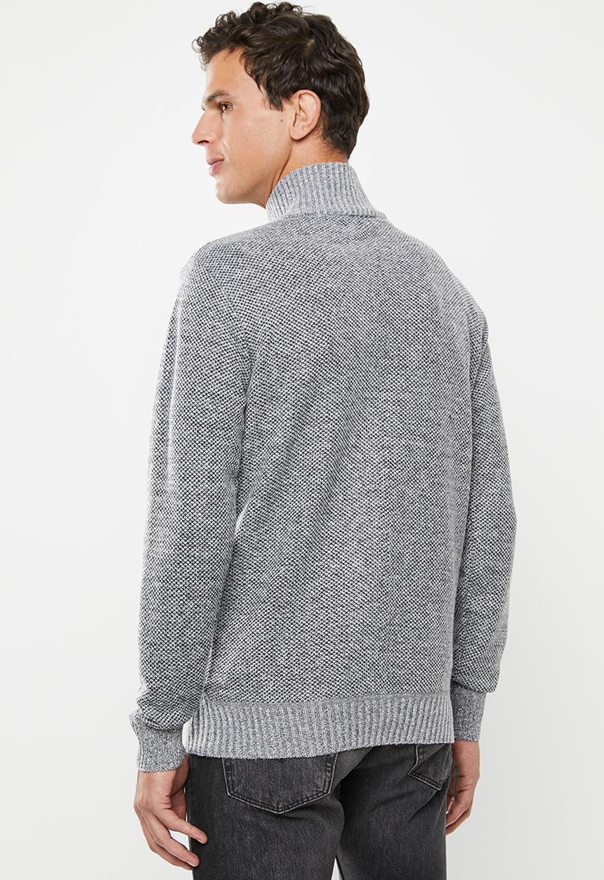 Brave Soul - Whitaker button-up poloneck knitwear - grey