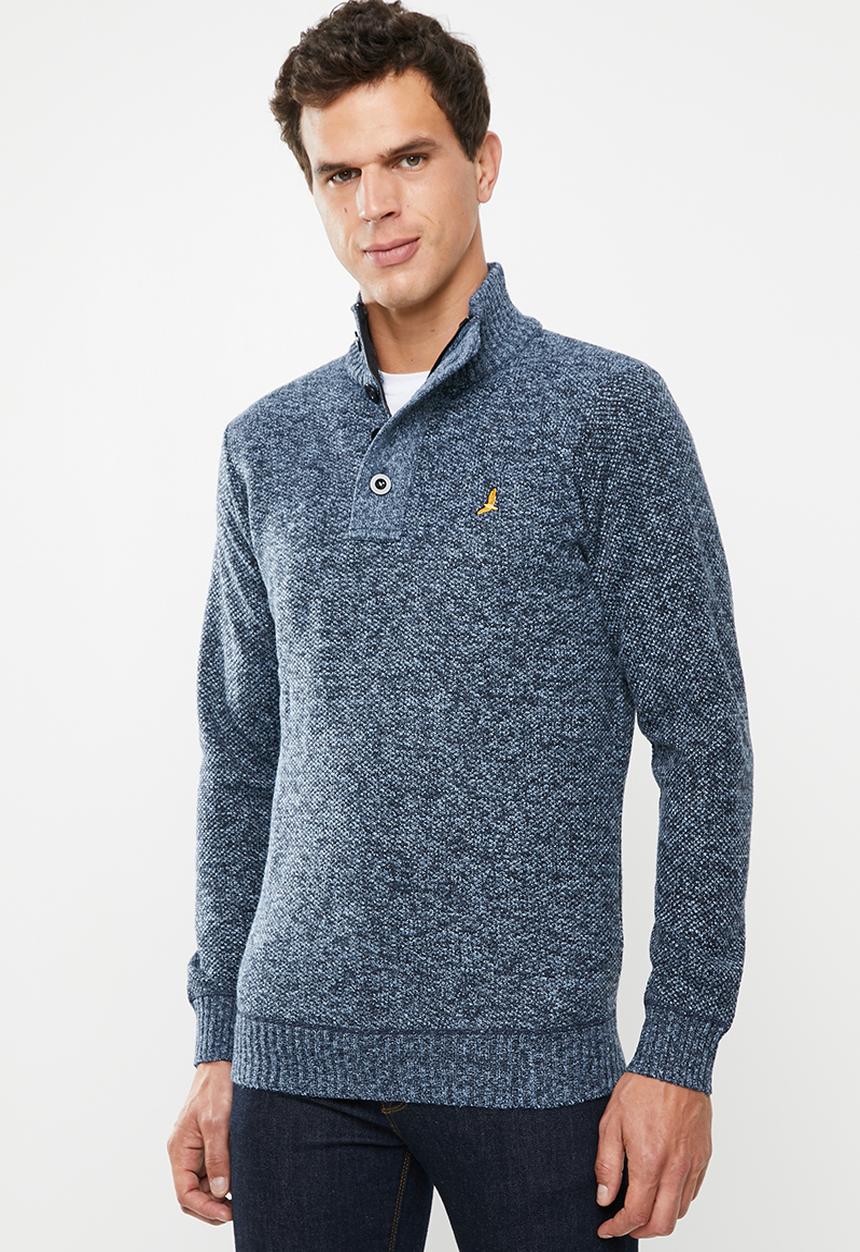 Brave Soul - Whitaker button-up poloneck knitwear - navy