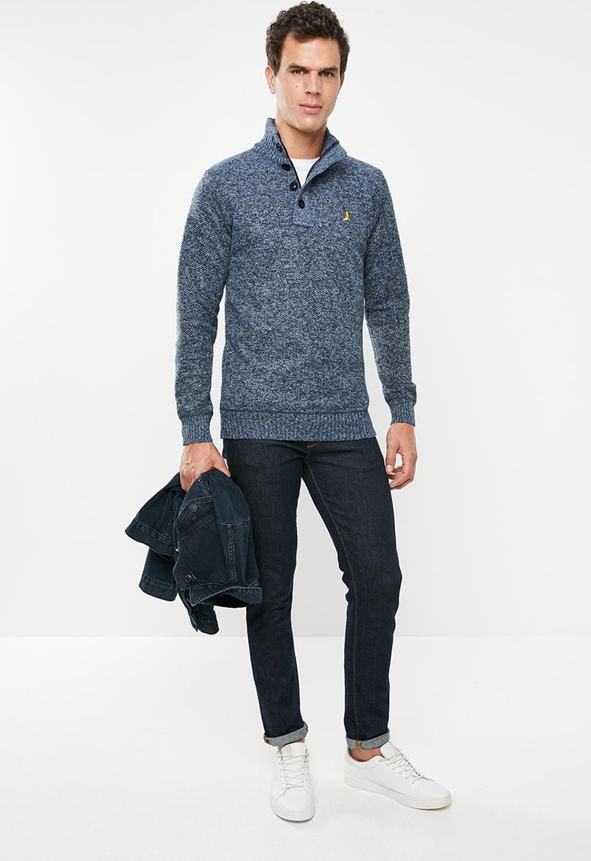 Brave Soul - Whitaker button-up poloneck knitwear - navy