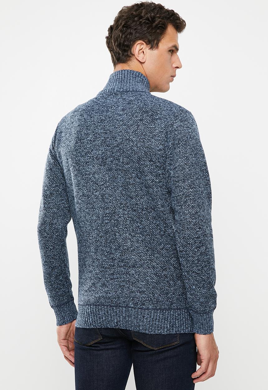 Brave Soul - Whitaker button-up poloneck knitwear - navy