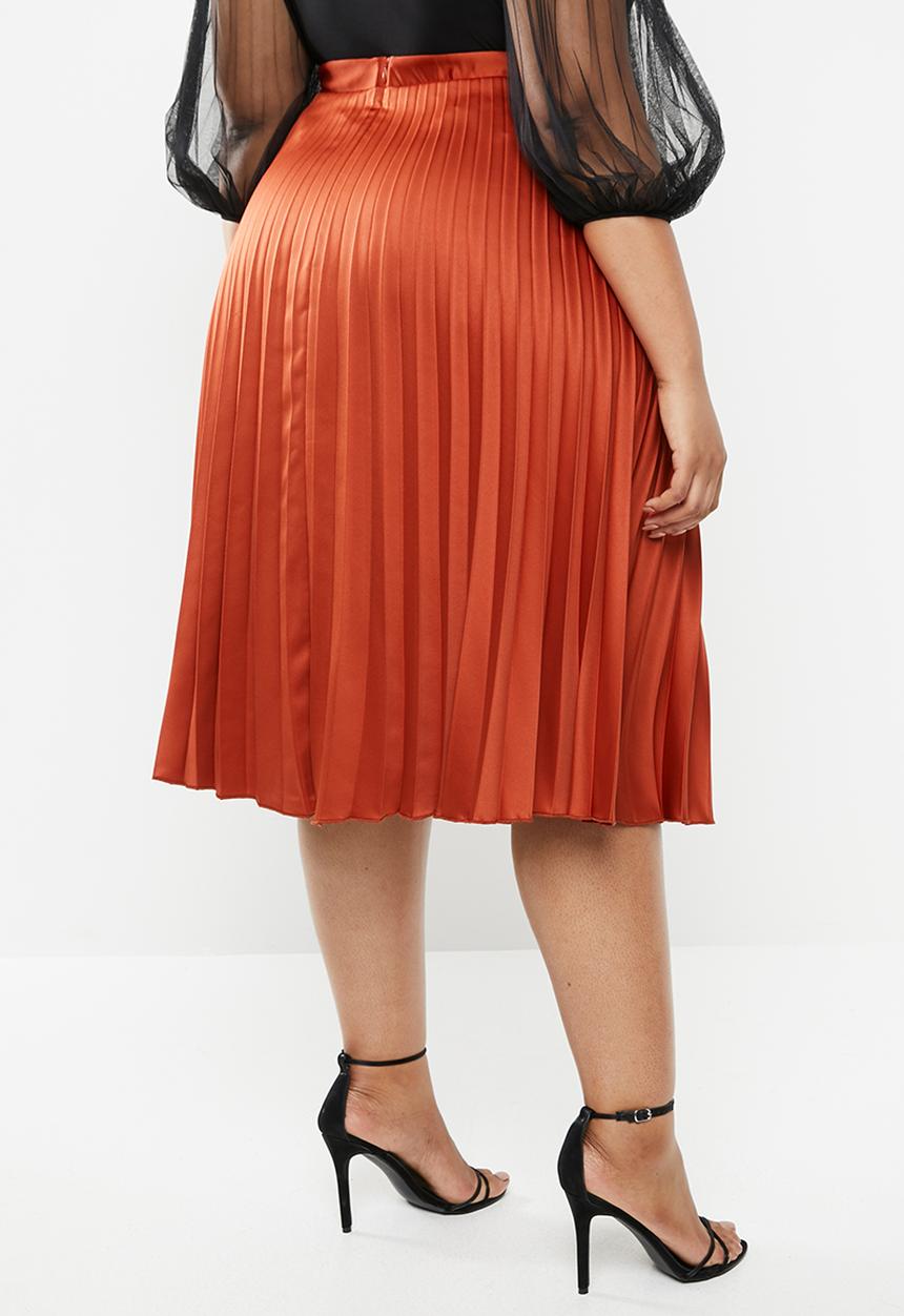 MILLA - Pleated midi skirt - rust