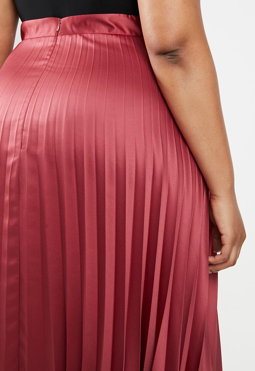 MILLA - Pleated midi skirt - clay