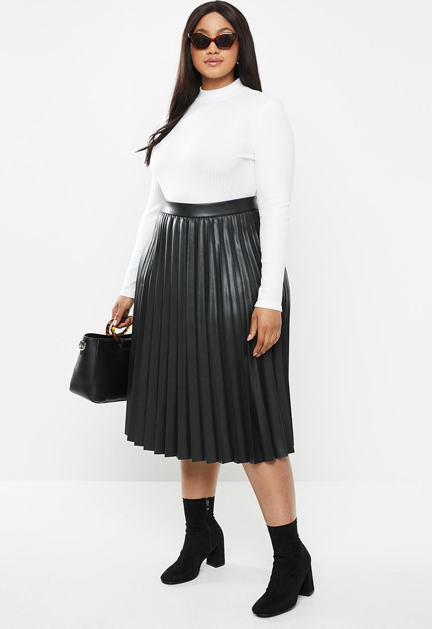 MILLA - Pu leather pleated skirt - black