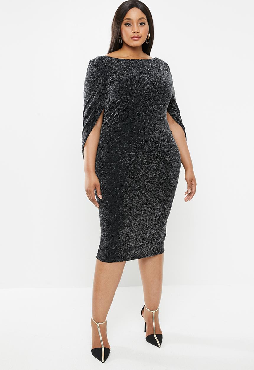 MILLA - Metallic cape dress-black
