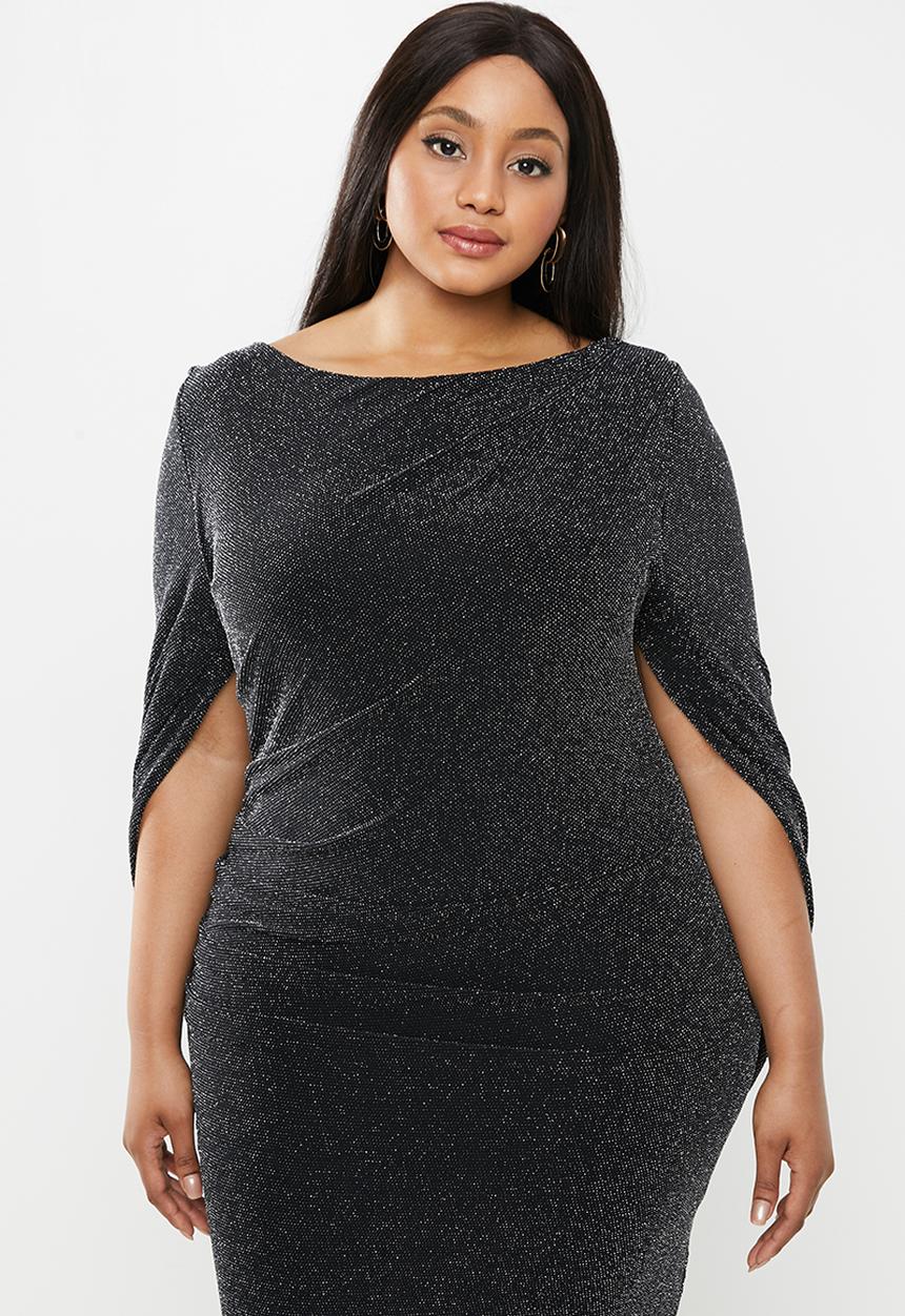MILLA - Metallic cape dress-black