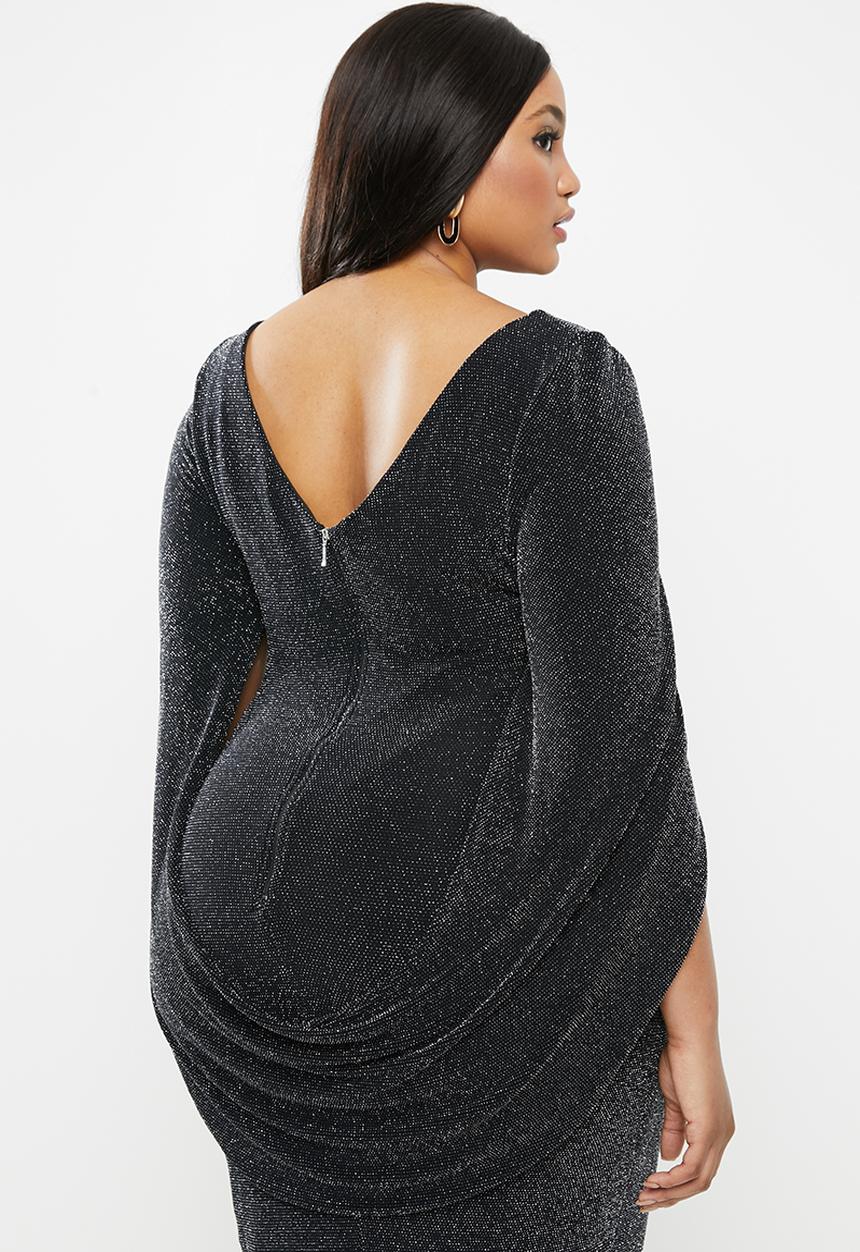 MILLA - Metallic cape dress-black