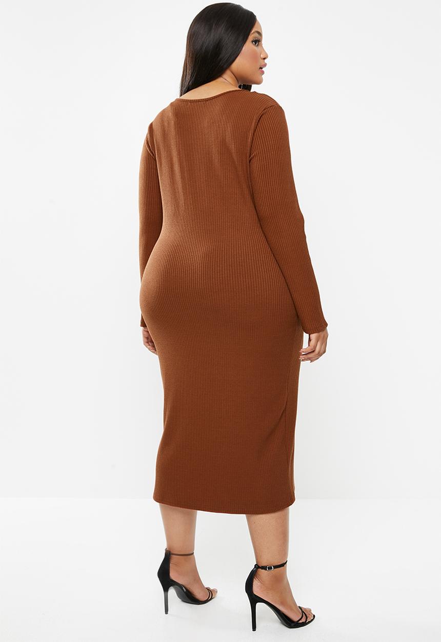 Glamorous - Plus bodycon rust midi  - brown