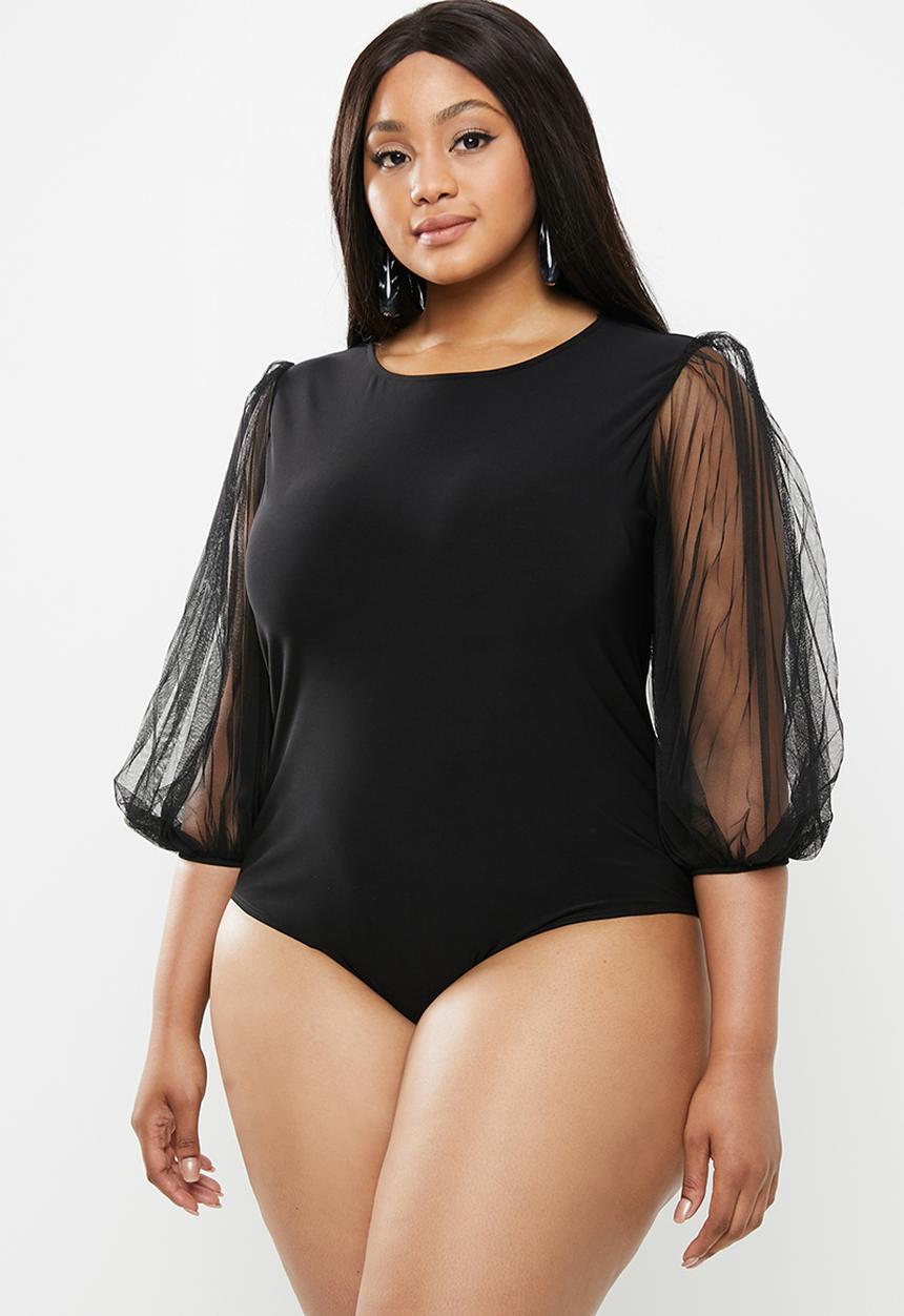 MILLA - Pleated sleeve bodysuit - black