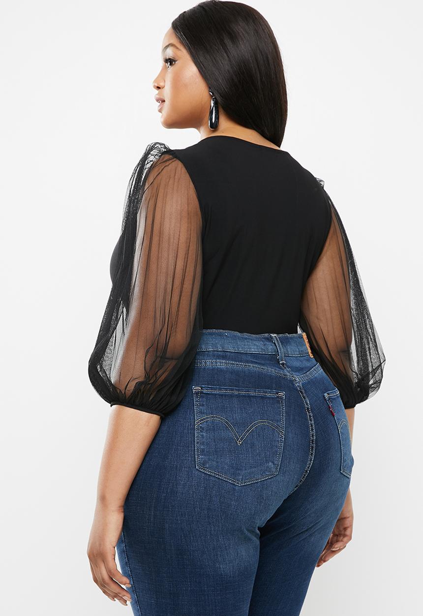 MILLA - Pleated sleeve bodysuit - black
