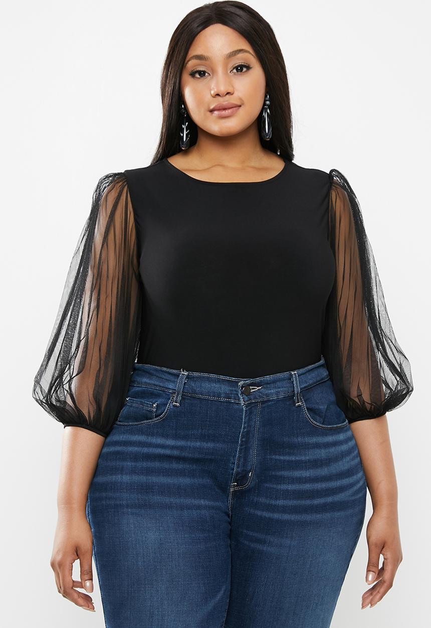 MILLA - Pleated sleeve bodysuit - black