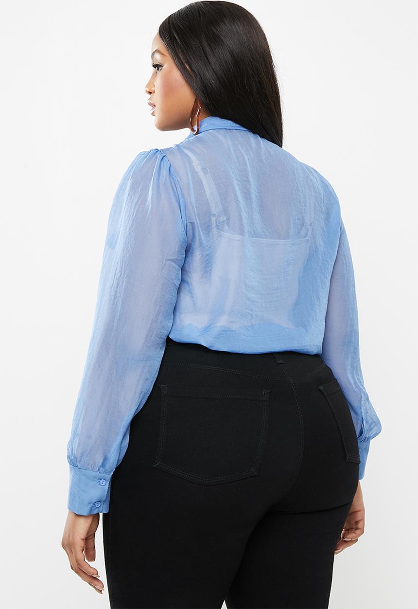 Glamorous - Plus kitty bow blouse - blue