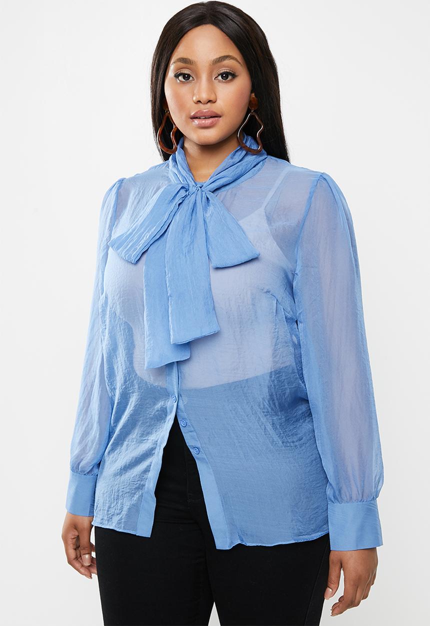 Glamorous - Plus kitty bow blouse - blue