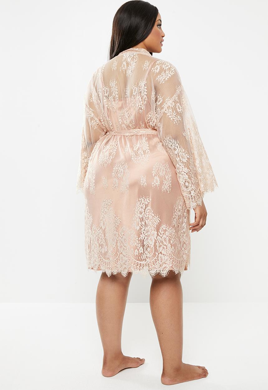 Superbalist - Plus lace robe - pink 