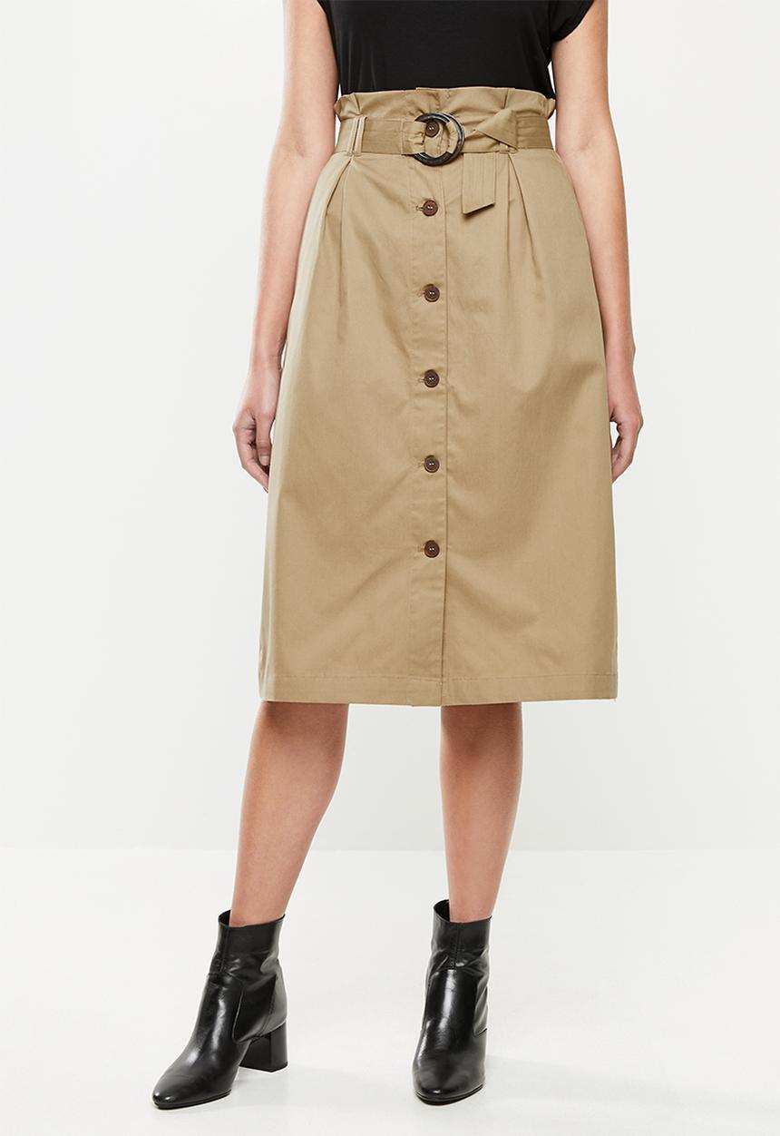 ONLY - Kate high waisted skirt belted midi - neutral 