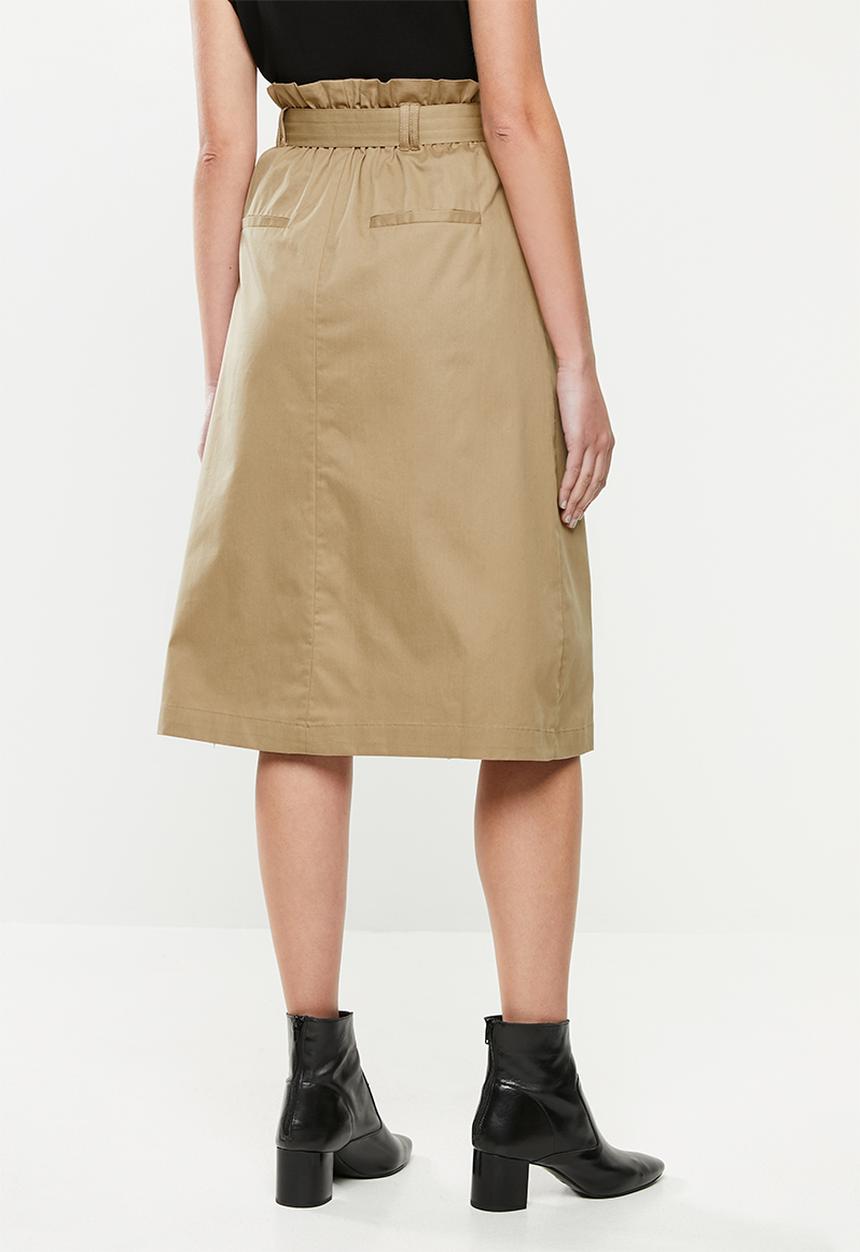 ONLY - Kate high waisted skirt belted midi - neutral 