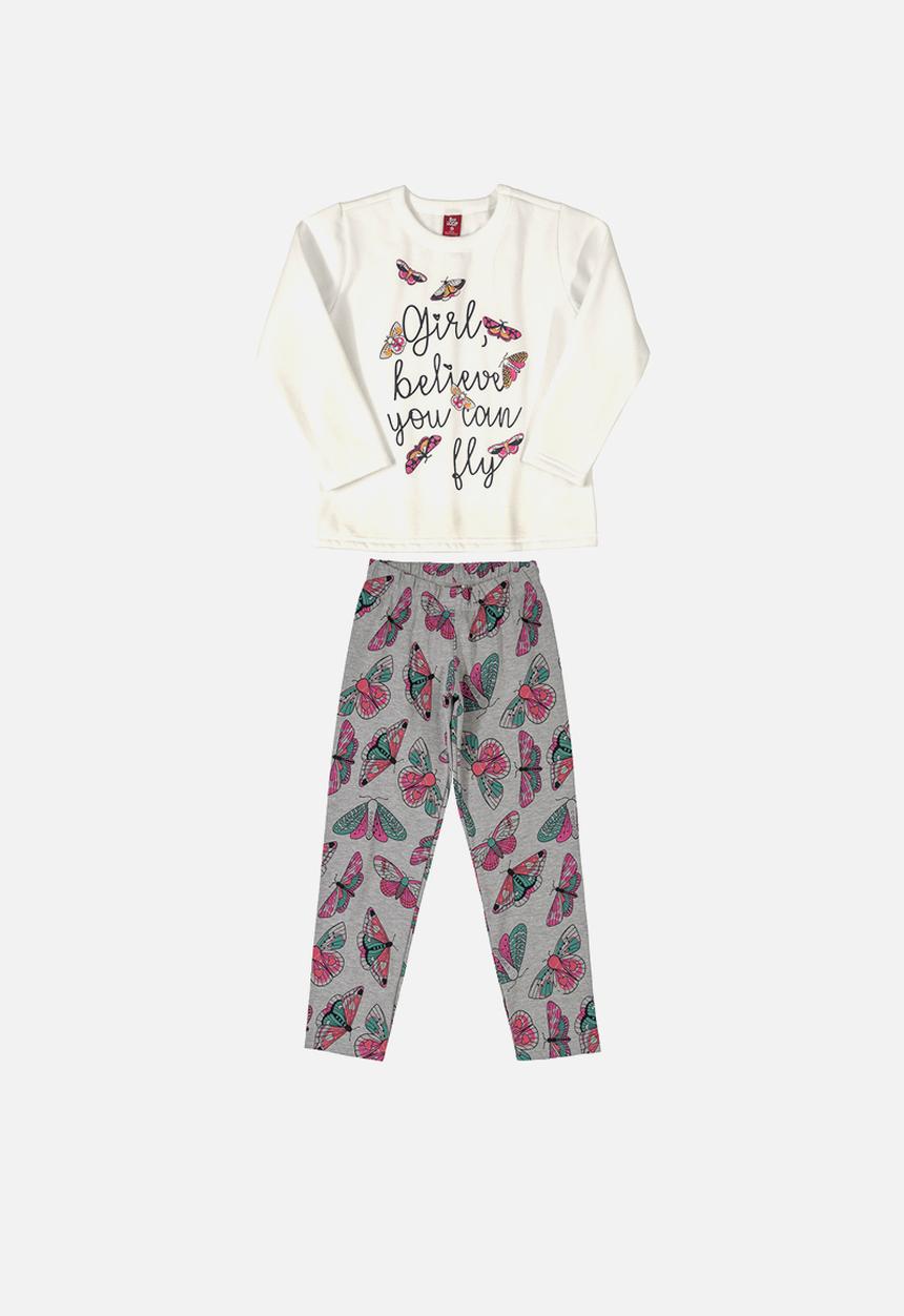 Bee Loop - Girls tshirt & legging set - white & grey