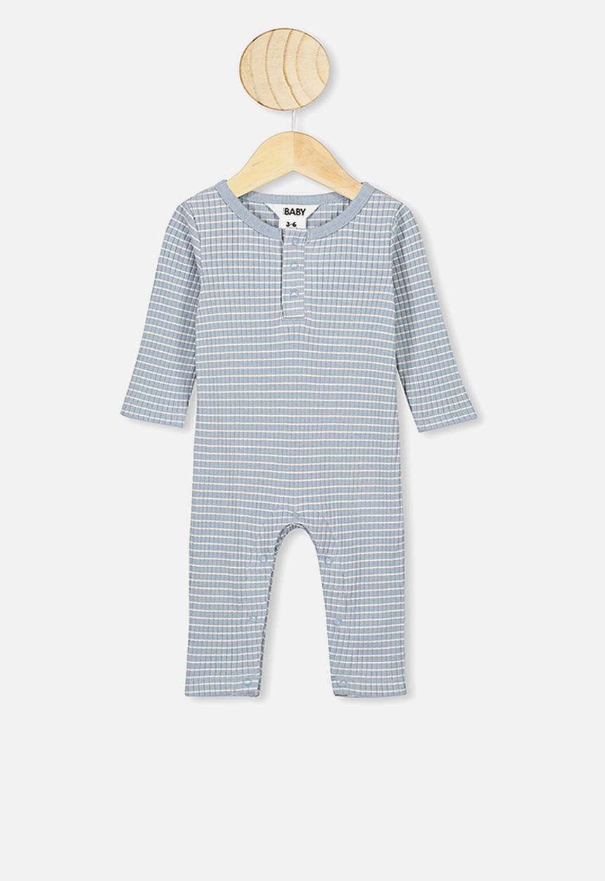 Cotton On - The rib snap romper - blue & white 