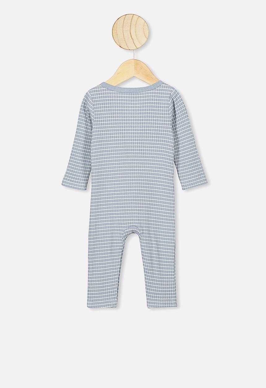 Cotton On - The rib snap romper - blue & white 