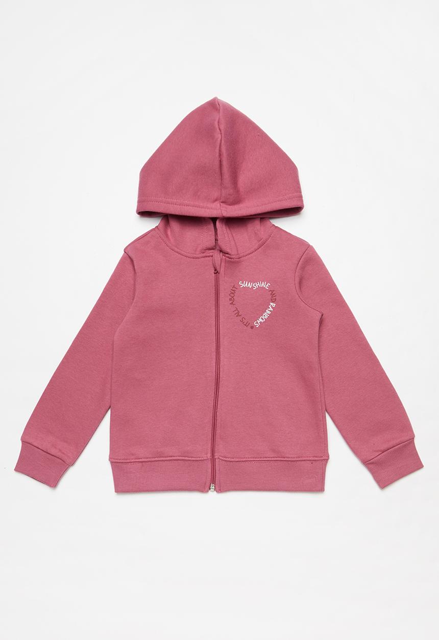 Pop Candy - Heart  thread fleece hoodie- pink