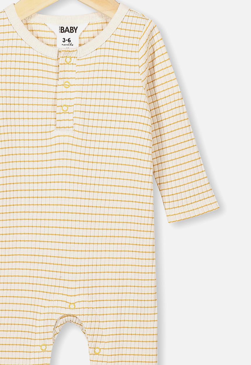 Cotton On - The rib snap romper - yellow & white 