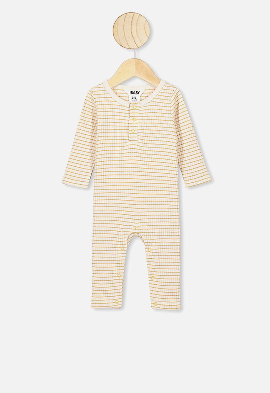 Cotton On - The rib snap romper - yellow & white 