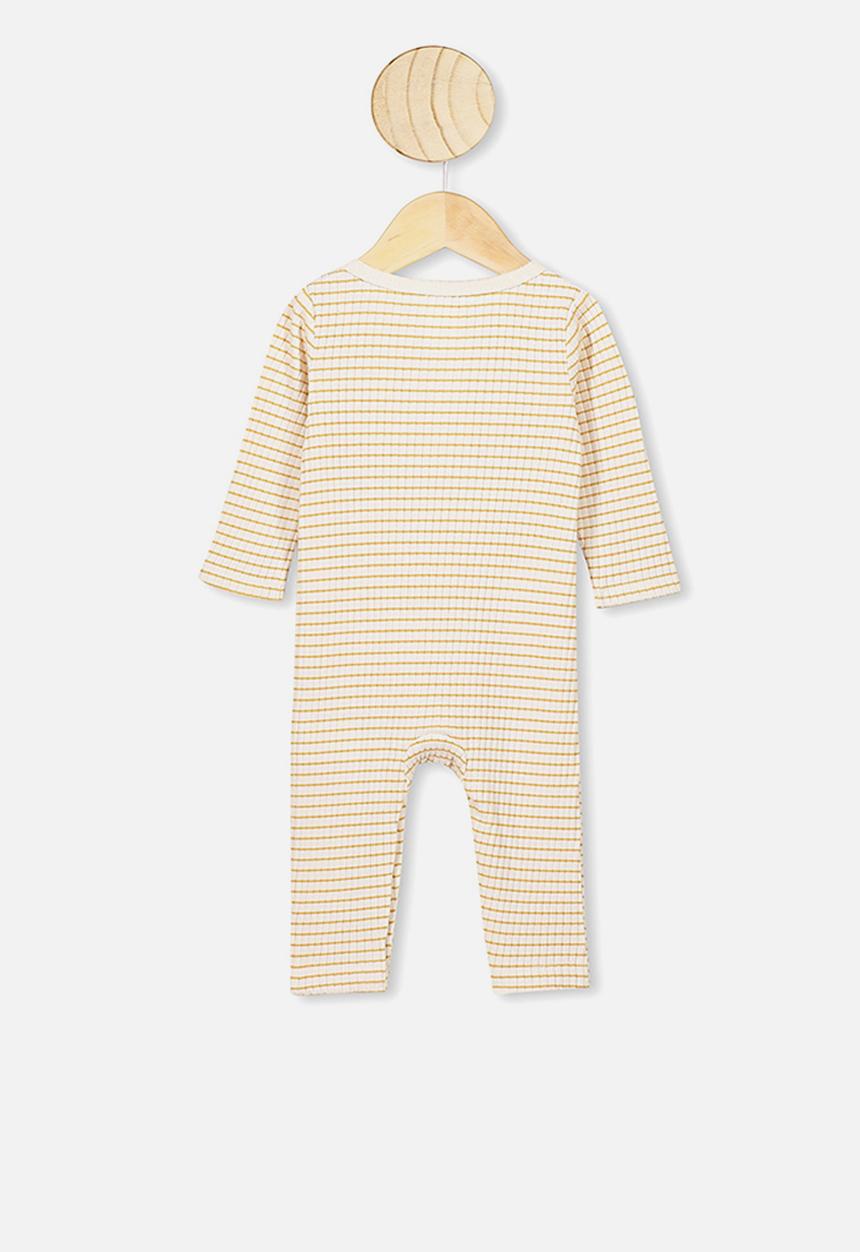 Cotton On - The rib snap romper - yellow & white 