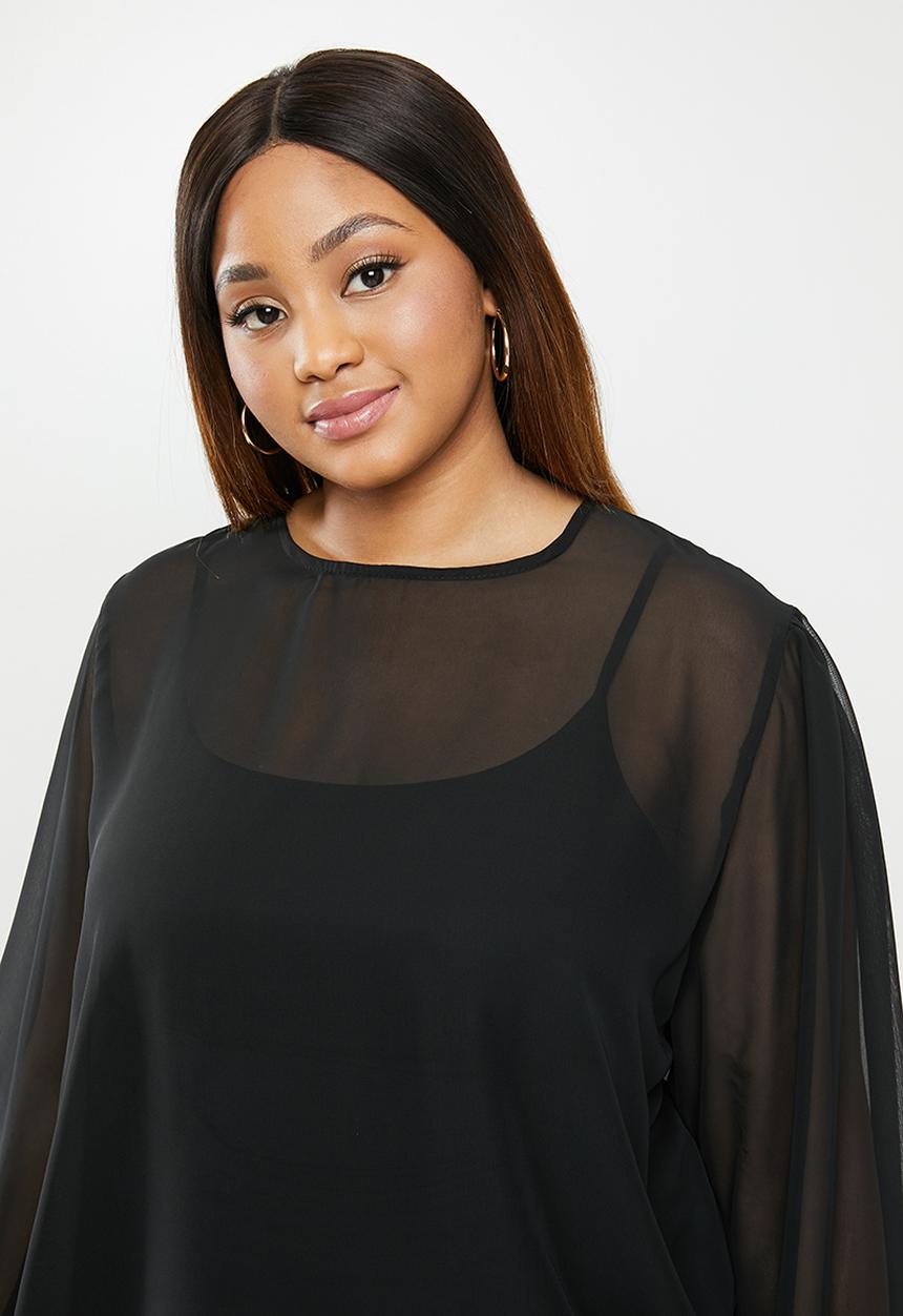 edit Plus - Lantern sleeve blouse - black