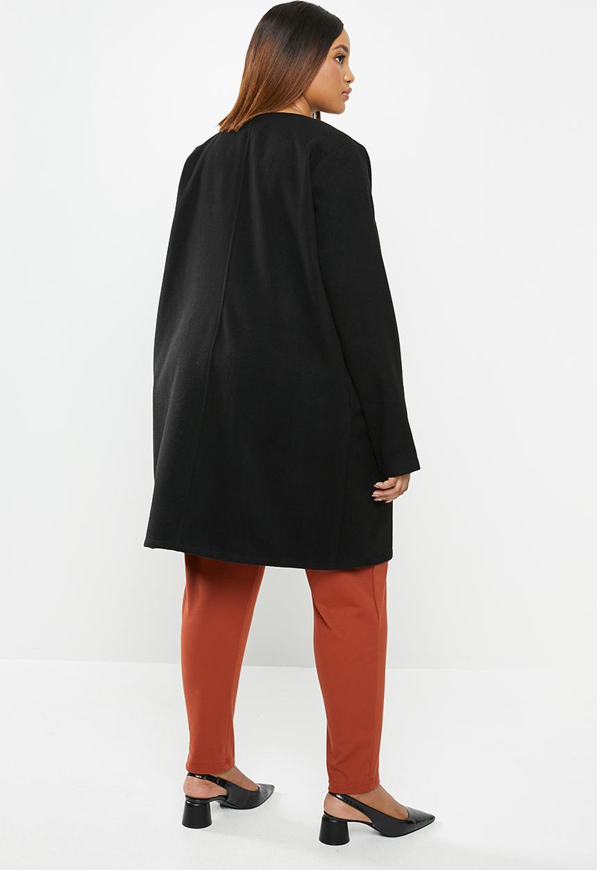edit Plus - Collarless coat - black