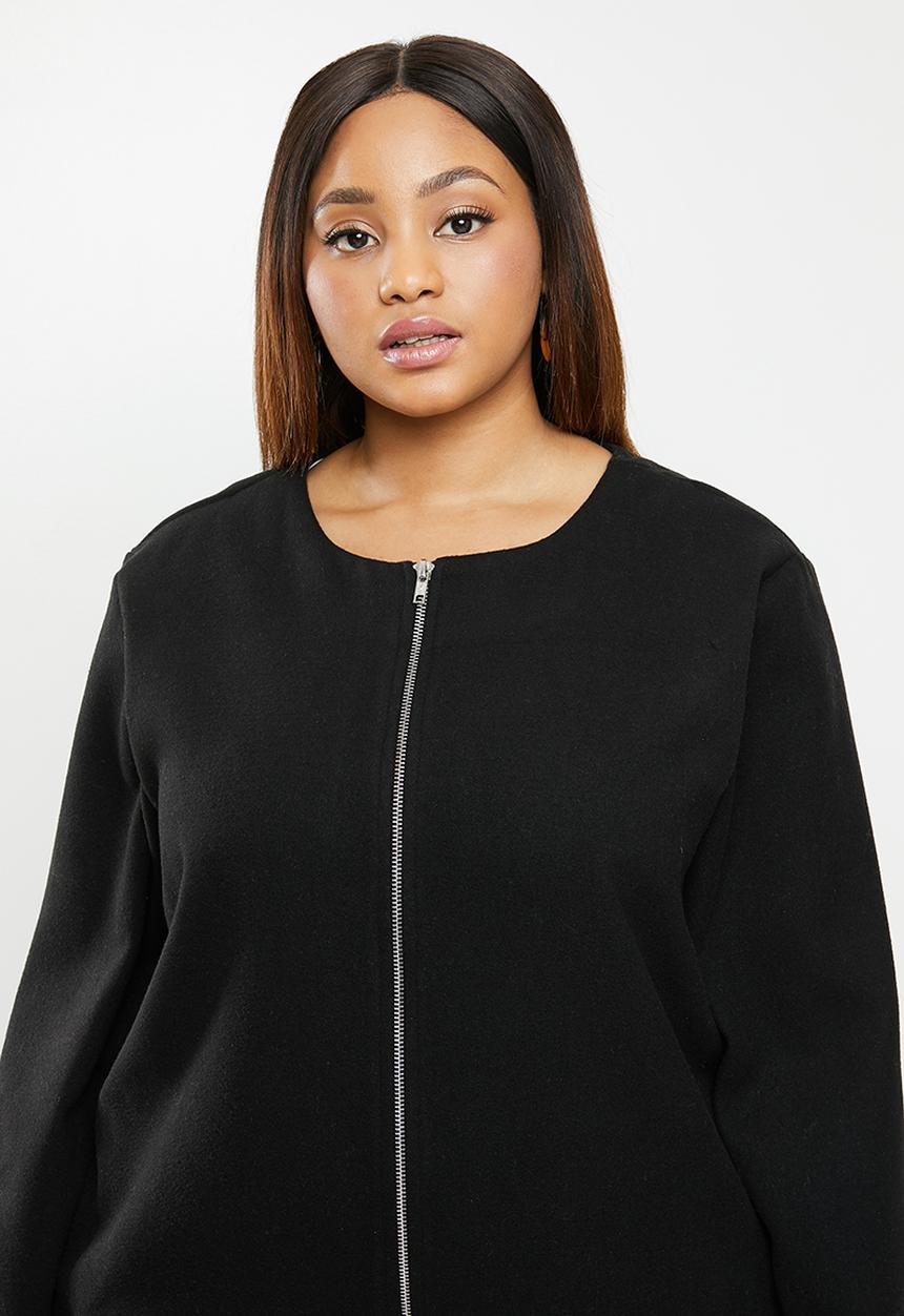edit Plus - Collarless coat - black