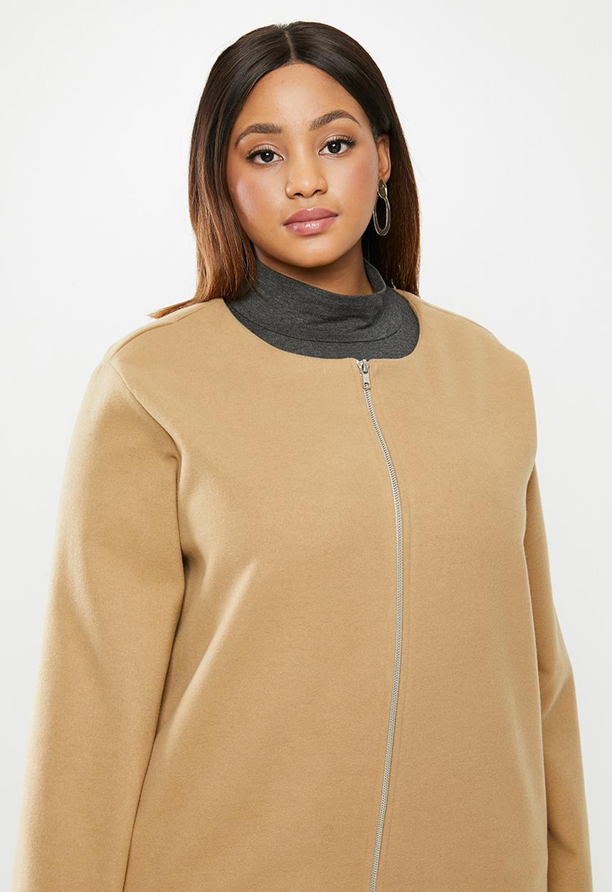 edit Plus - Collarless coat - beige 