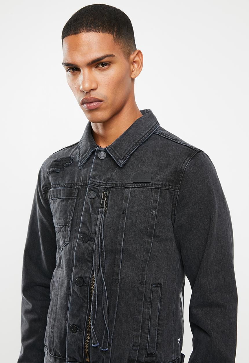 S.P.C.C - Jackson denim jacket back waistband print - black