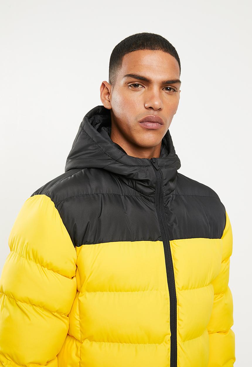Brave Soul - Albie padded longline jacket - black & yellow