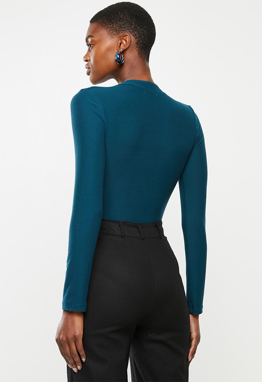 VELVET - Plunge knit bodysuit - teal