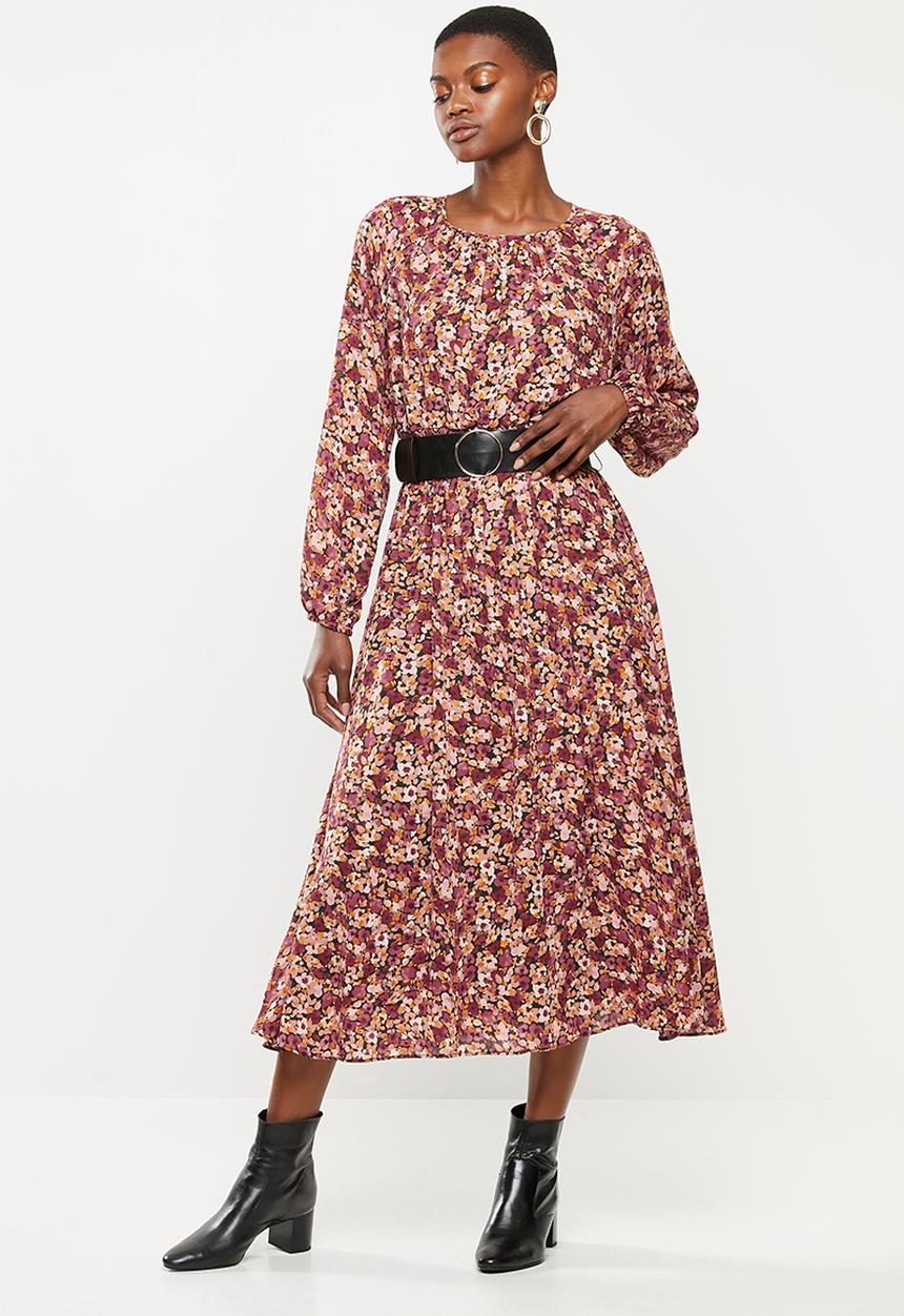 VELVET - Pu belt midi dress - multi 
