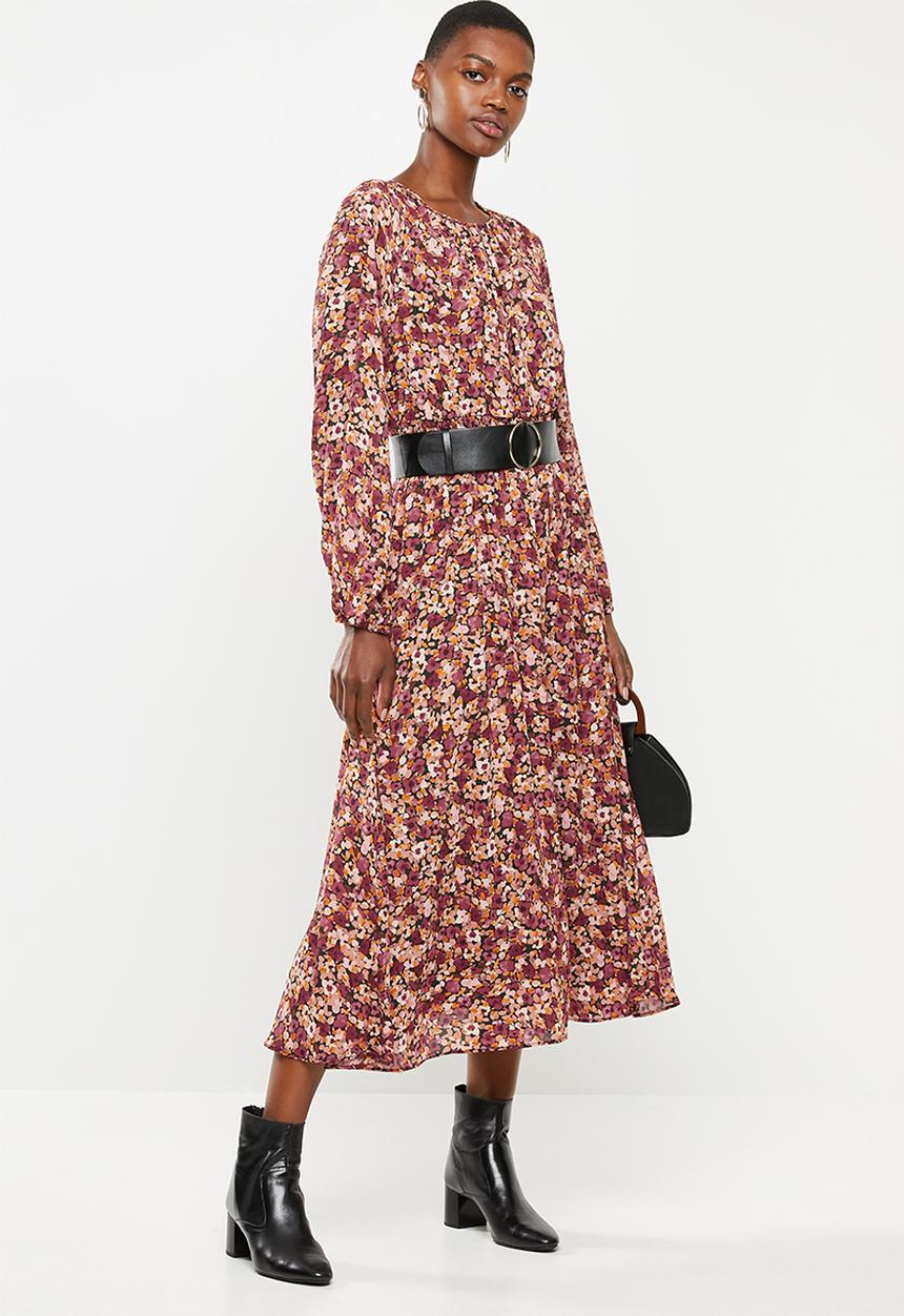 VELVET - Pu belt midi dress - multi 