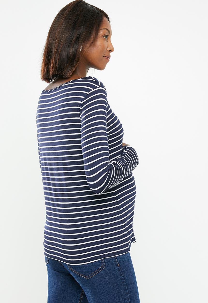 edit Maternity - Maternity Ls boat neck tee - navy/white stripe