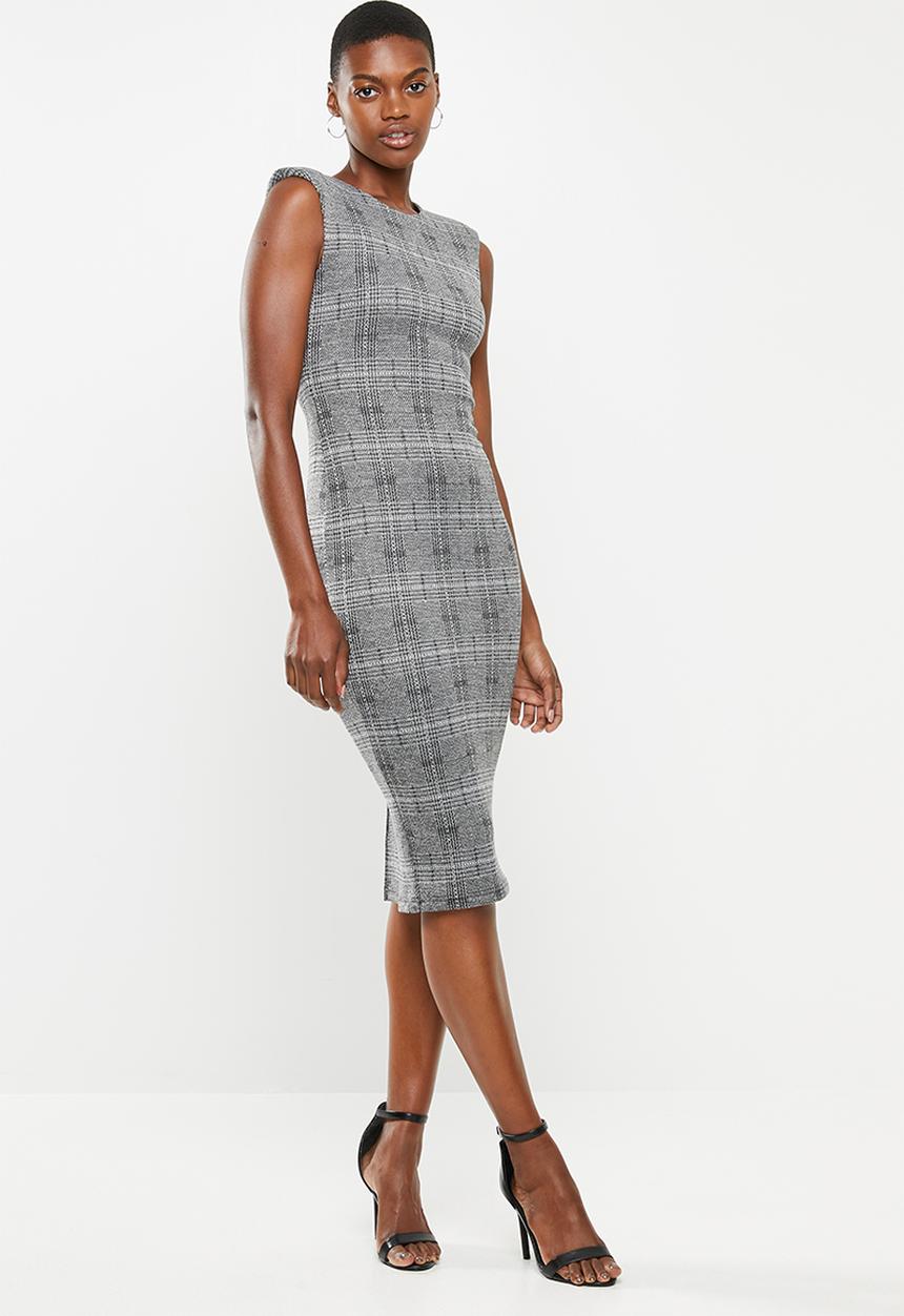 VELVET - Extend sleeve bodycon - black & white check