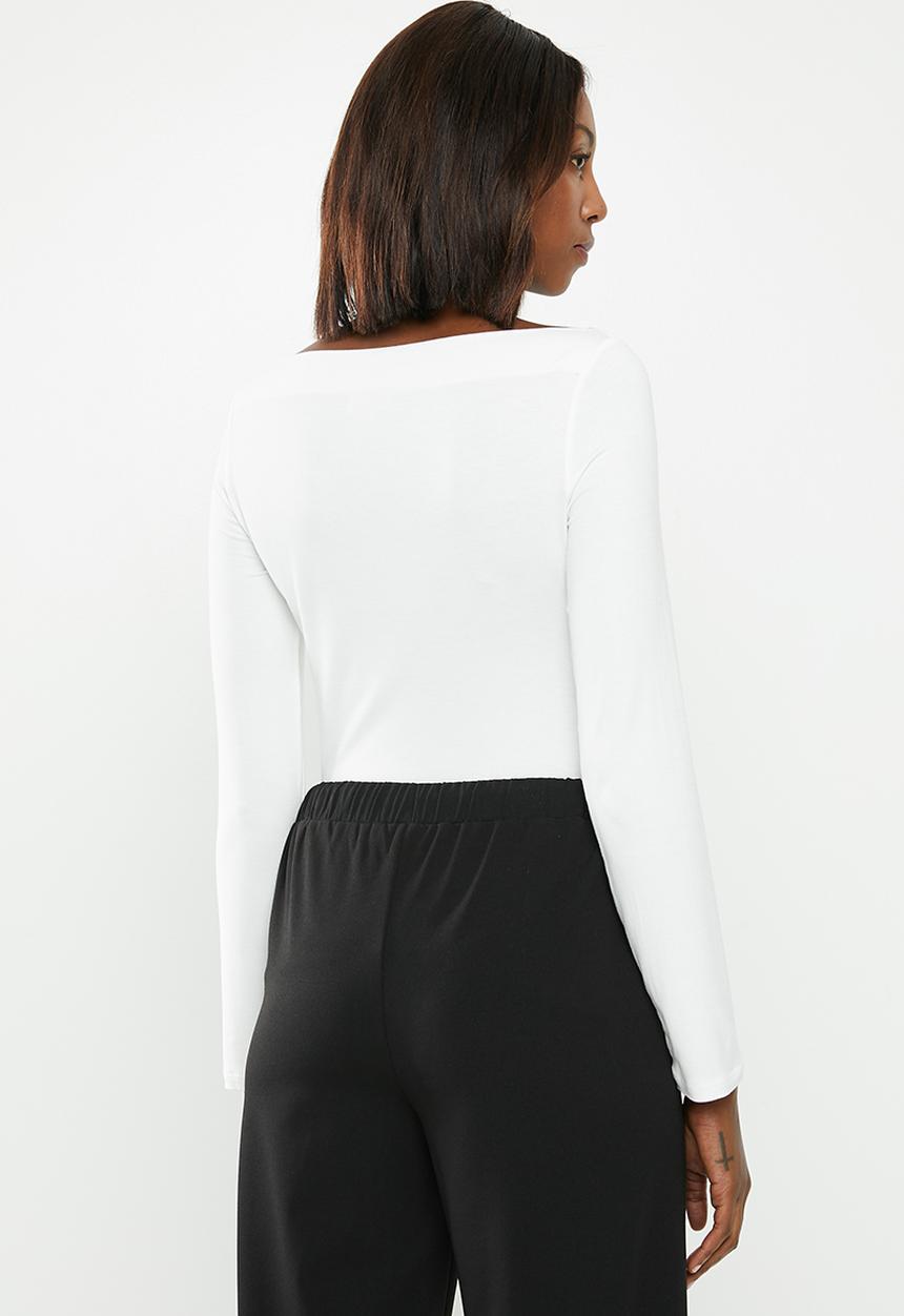 edit - Skinny boat neck tee - white