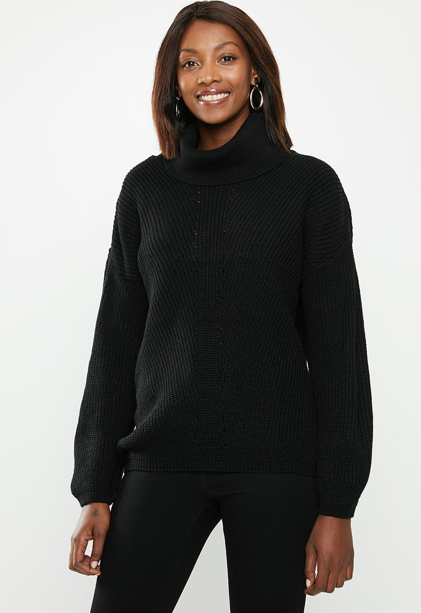 edit - Slouchy cowl neck jumper - black