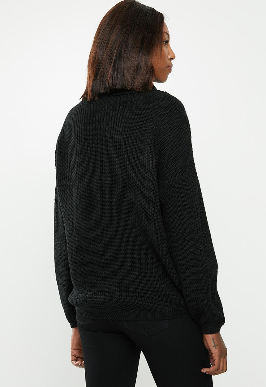 edit - Slouchy cowl neck jumper - black