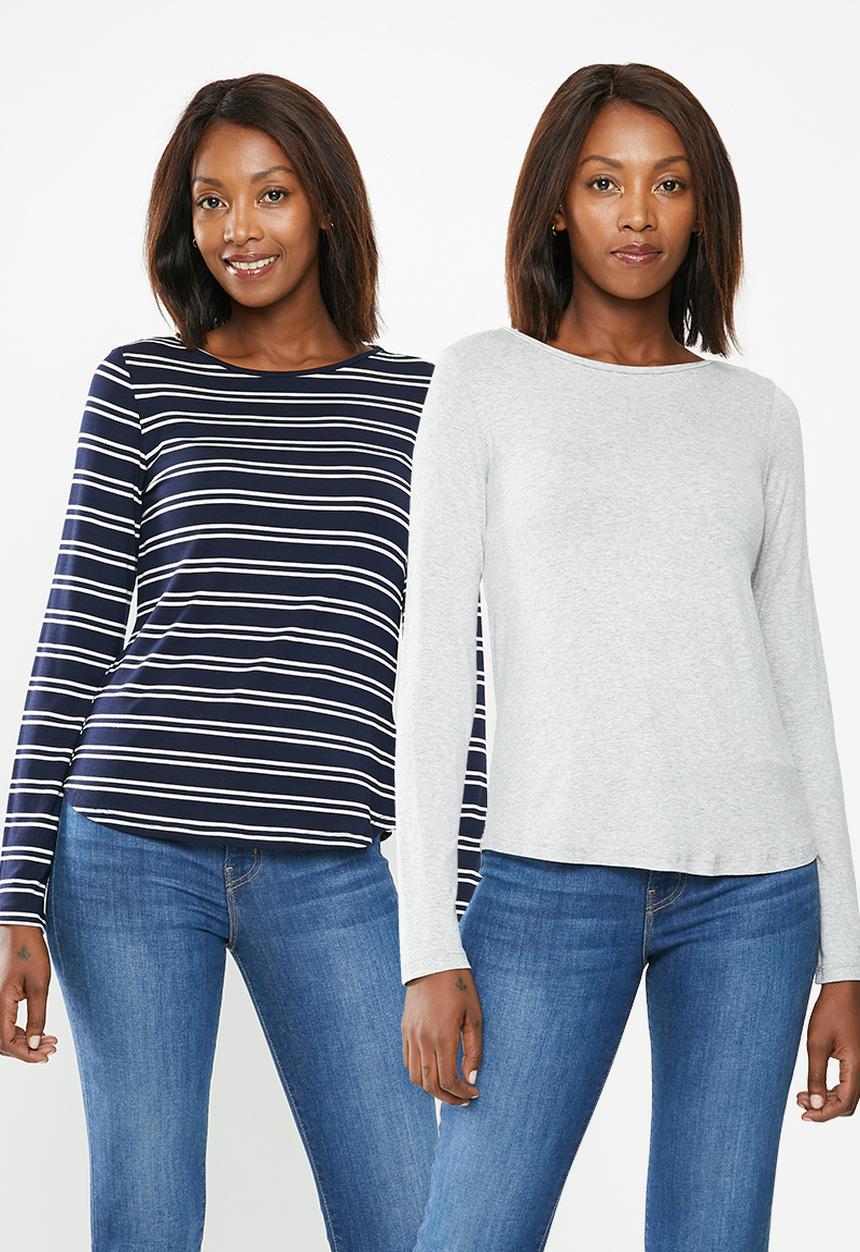edit - Wide neck long sleeve 2 pack - navy & grey