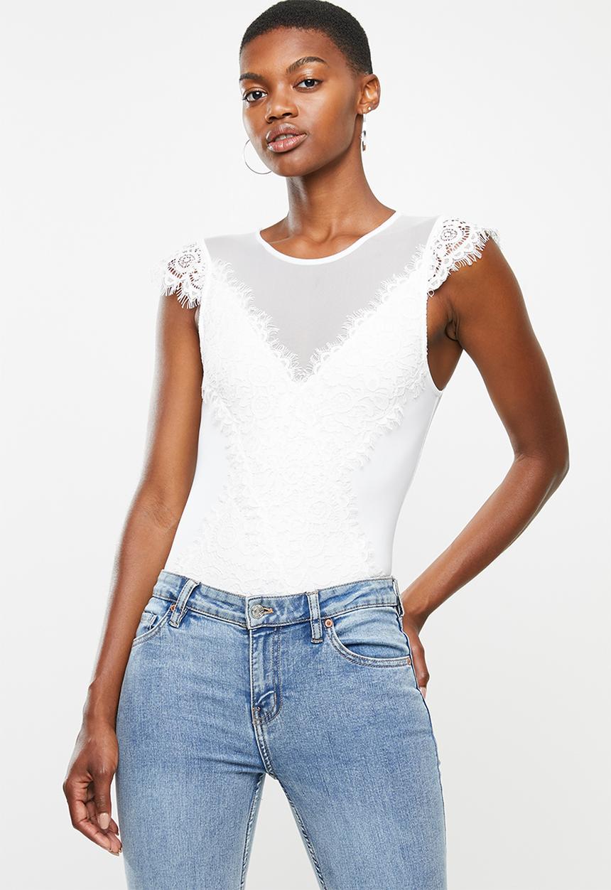 VELVET - Lace mesh bodysuit - ivory