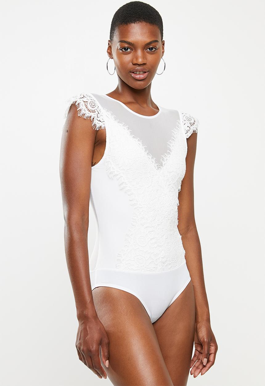 VELVET - Lace mesh bodysuit - ivory