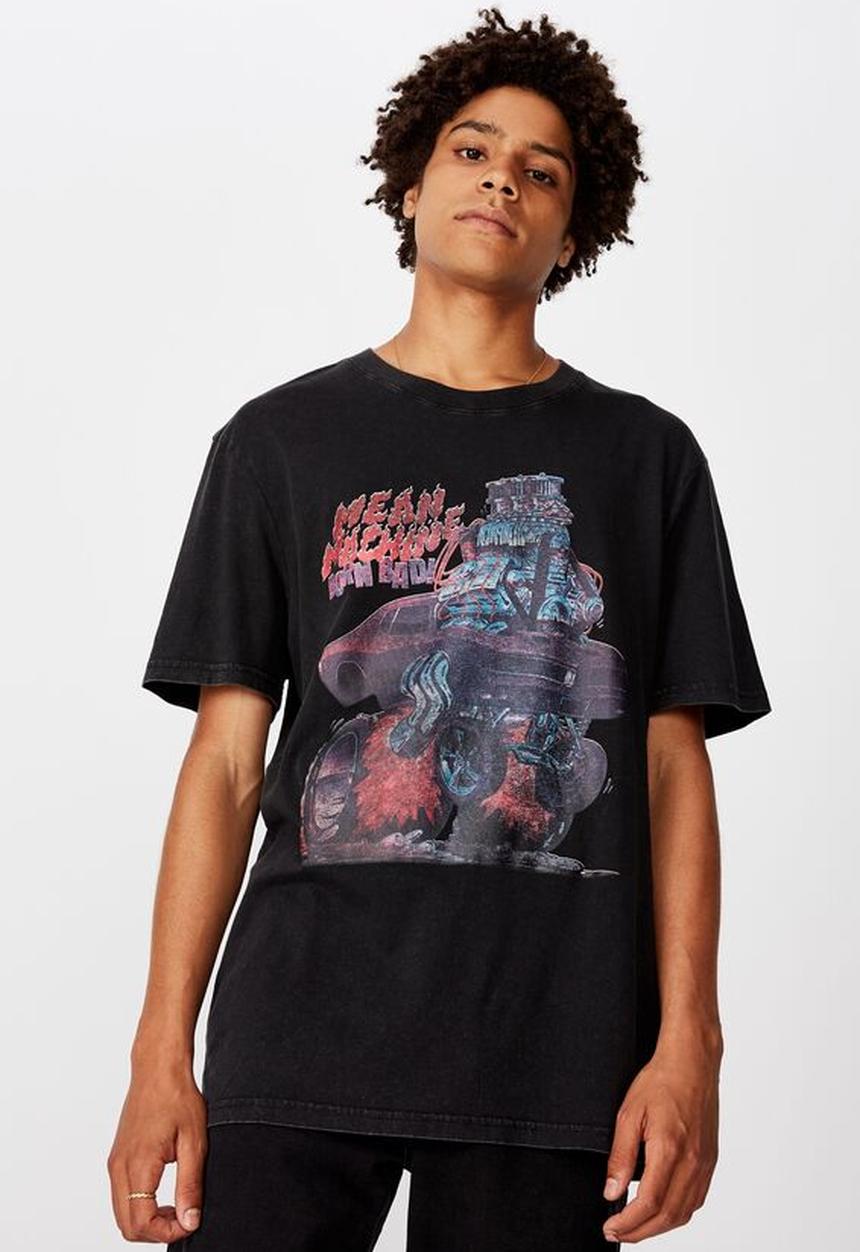 Factorie - Mean machine regular graphic T-shirt - washed black
