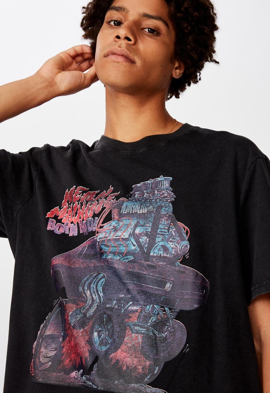 Factorie - Mean machine regular graphic T-shirt - washed black