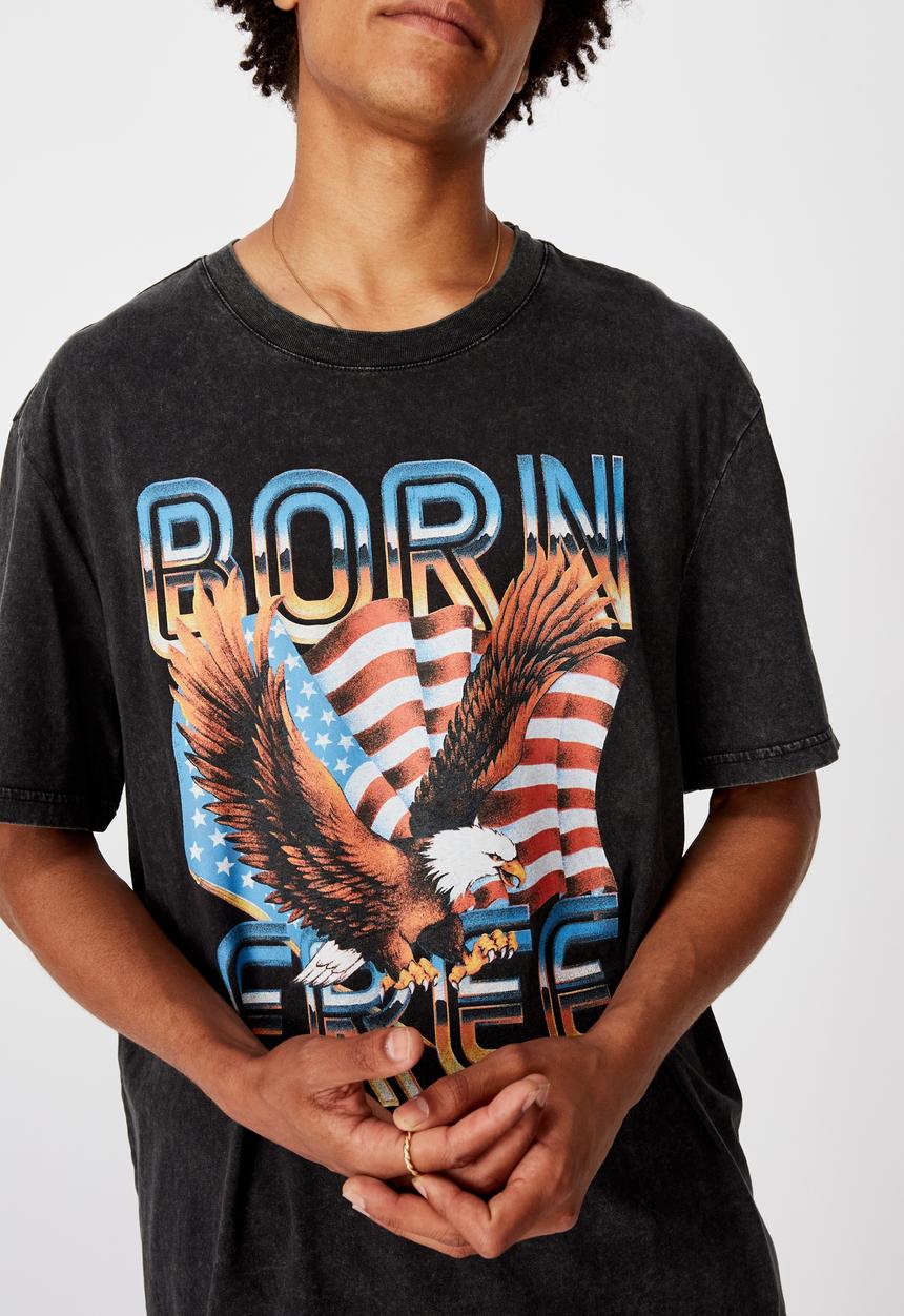 Factorie - Born free regular graphic T-shirt - washed black