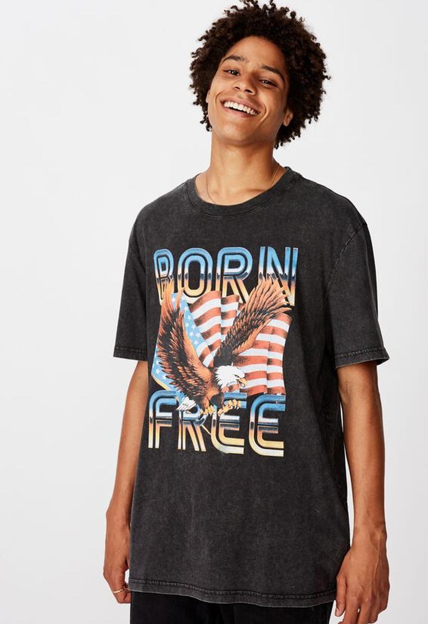 Factorie - Born free regular graphic T-shirt - washed black