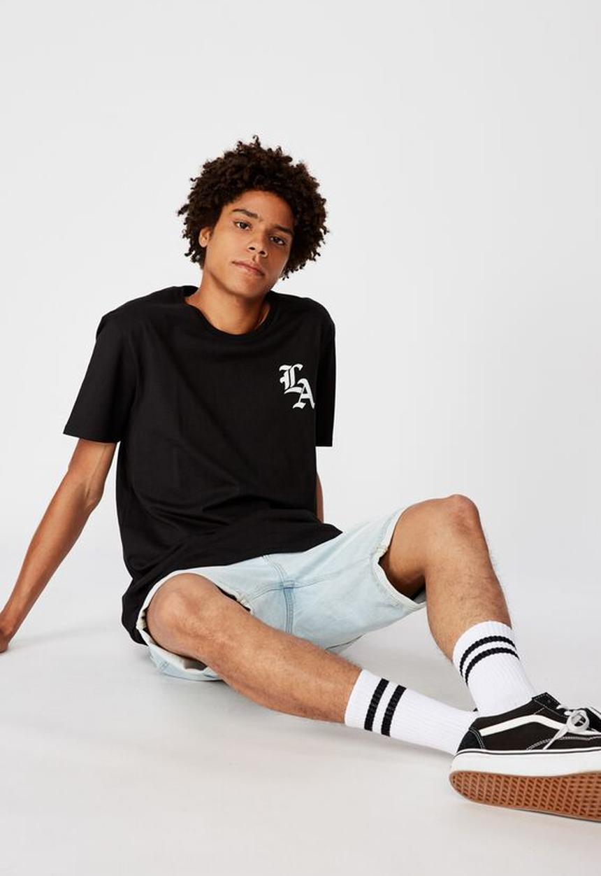 Factorie - Los Angeles gothic curved graphic T-shirt - black