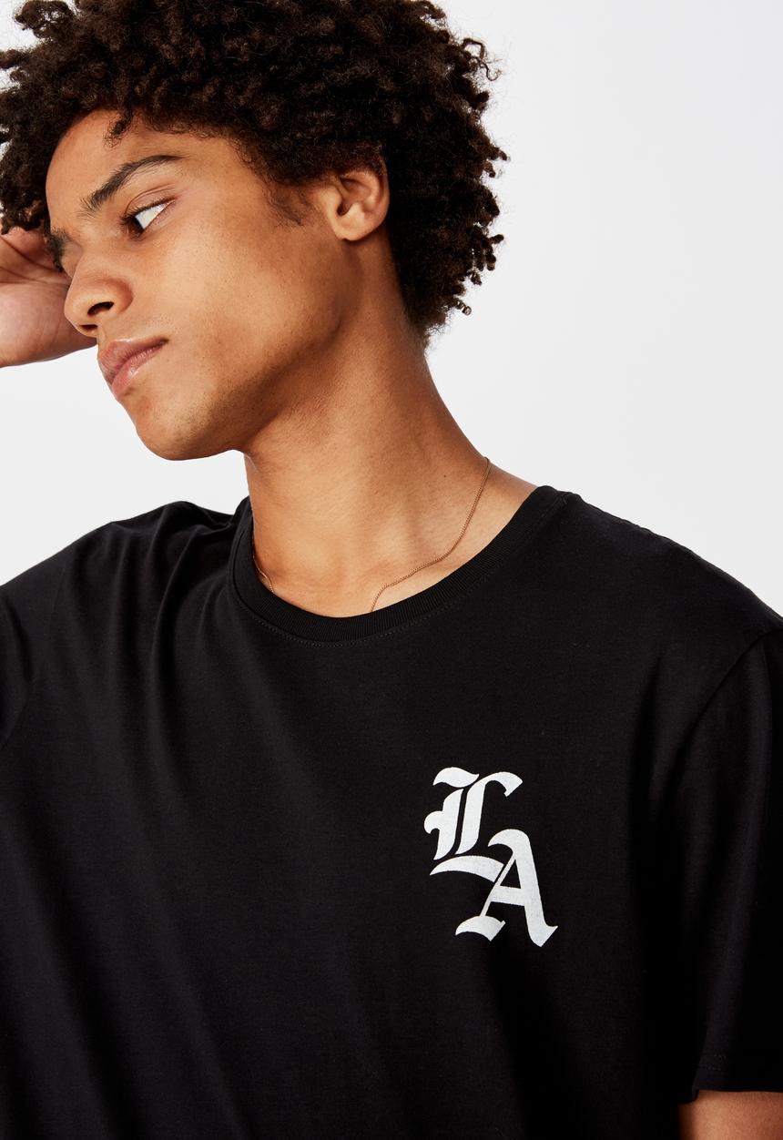 Factorie - Los Angeles gothic curved graphic T-shirt - black