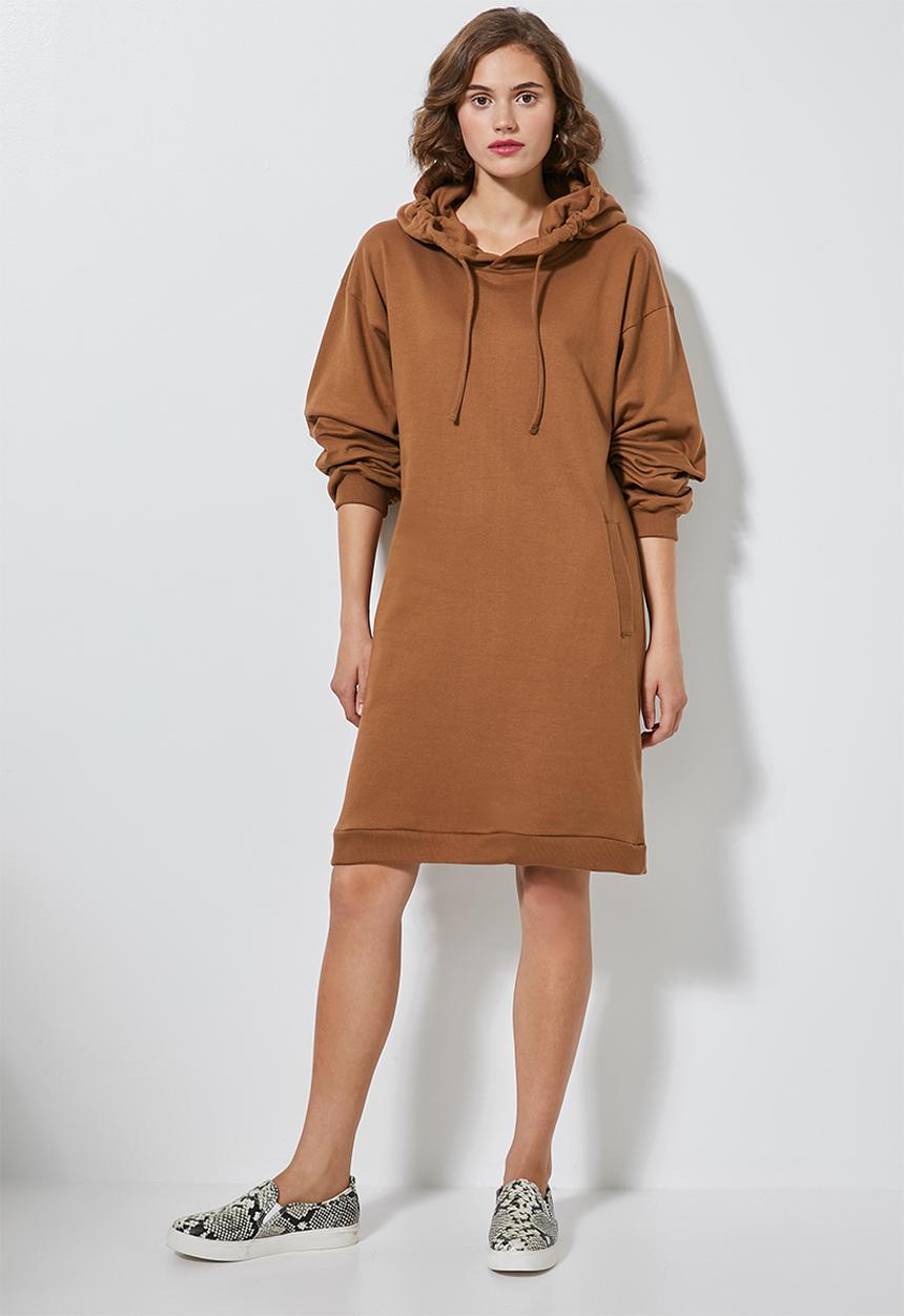 Superbalist - Hooded sweat dress - brown 